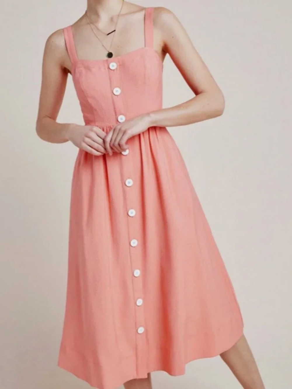 Anthropologie Maeve Rosemary Midi Dress Pockets Peach Size 4 Excellent